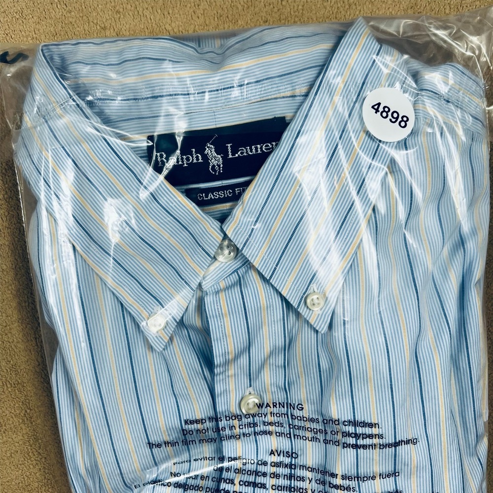 Ralph Lauren Classic Fit Blue Stripe Button Down Shirt XL 14.5/35 Blue Pony - Picture 12 of 12